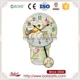 High quality quiet bird yellow and pink flowers mdf oversized wall clocks