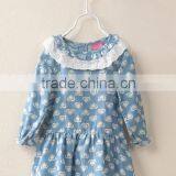 High Quality Long Sleeve Spring Dress Girls Printed Denim Dresses With Lace thumbnail-1