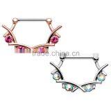 Pink/Aurora Gem Steel Rose Gold Plated Jagged Quartet Nipple Clicker thumbnail-1