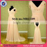 china 2015 orange pink V-neckline bridesmaid dress chiffon evening dresses