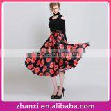 Wholesale Women Big Swing Red Floral Print Dress Skirts