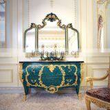 French Neoclassical Luxury Peacock Green Wooden Carving Small Round Dining Table Central Table / European Dining Room Furniture thumbnail-4