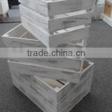 Distressed White Nested Decorative Wooden Crate Box Set with Handles