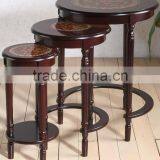 3 Pcs Nesting Adjustable Wooden Coffee Table With Flower Sticker thumbnail-1