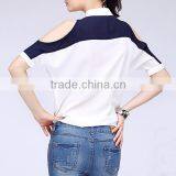 2015 Summer New Design New Feeling Front Open Off the Shoulde Sleeve Fashion Blouse With Mandarin Collar thumbnail-3