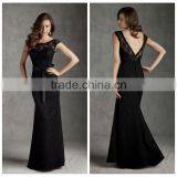 2015 Fashion Lace Deep v Neck Open Back Long Black Evening Dress thumbnail-1
