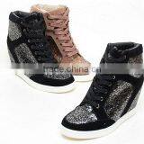 Ssd0531 Hidden Wedge Heel Glitter Suede Sneakers Lace-up Top Quality Comfortable thumbnail-1