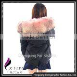 CX-G-P-01C Women Wholesale Genuine Raccoon Fur Lining Raccoon Fur Collar Fur Parka Coat thumbnail-5