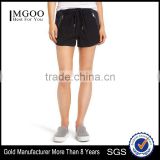 MGOO Hot Sale Women's Drawstring Linen Blend Jogging Pants Black Sport Shorts With Zipper Pockets