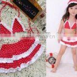 2016 In-stock Lovely Wholesale Boutique Summer Baby Girl Swimsuit Red Polka Dot Print Bikini Ruffles Swimwear With Cap thumbnail-1