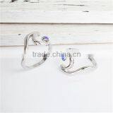 Unadjustable Rings Silver Tone Wave AB Color Blue Rhinestone thumbnail-2