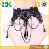 Lace Items Black Stone Pendant Necklace Decorated Collar Chain Retro Fake Collar Lace Bridal Choker thumbnail-3
