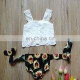 Baby Girls Sunflowers Outfit Summer Toddler White Lace Tops & Shorts 2pcs Set for 0-3T thumbnail-3
