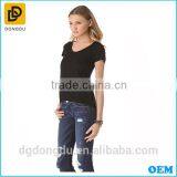 Lady Casual Fashion Black Rib Short Sleeve T-shirt 2016 thumbnail-2