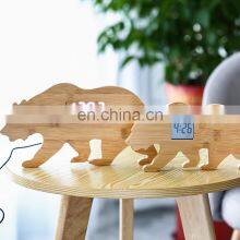 Creative Design Animal Bear Shaped Bedroom Desktop LCD Bamboo Digital Alarm Clock thumbnail-3