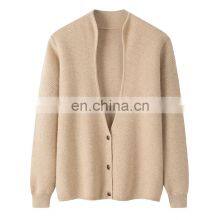Heavy Knit Pure Cashmere Cardigan Thick V-Neck Jacquard Sweater for Winter Casual Solid Pattern Design thumbnail-6