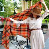New Design Fashion Woman Orange Plaid Cashmere Square Shawl thumbnail-4