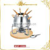 Chinese Made Cheese & Chocolate Fondue Set Stainless Steel Pot Wooden Handle & Stand thumbnail-1