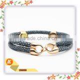 Luxury Genuine Stingray Skin Leather Bangle With Crystal Charm thumbnail-3