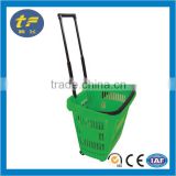 2 Wheels PP Plastic Supermarket Shopping Basket