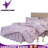 Reactive Printed Home Bed Skirt Sets with Purple Flowers Design