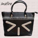 China Supplier Cat Kittey Weave Handbags Braid Shopping Tote Bag Large thumbnail-1