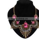 CZ909644 Hot Fashion women Vintage Boho silver tone bib statement crystal necklace
