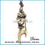 Wholesale Bronze Tone Anchor Pendant Necklace Brown Adjustable Vintage Leather Cord Necklace thumbnail-2