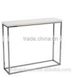 Euro Style Stainless Steel Base Console Table, White Lacquer Top