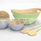 Handmade Bamboo Salad Bowls With New Color, Set Lacquered Bamboo Bowls and Spoons thumbnail-3
