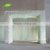 GNW 8ft white photography backdrops with decorative rose and hydrangea flowers arch for weddings