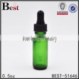 Boston bottle 15ml dropper bottle green glass dropper bottle for cosmetic essential oil