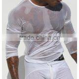 Custom Mens Tops Tee T Shirt Transparent Mesh T-shirt Long Sleeve Undershirt Quick Dry GYM Sport Singlet Clothing ( Not Include thumbnail-5