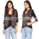 HAODUOYI Women Brown Gradient Oversized Stripe Faux Fur Waistcoat thumbnail-2