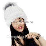 CX-C-239N Women Knitted Real Mink Fur Hats With Fox Fur Pom Pom thumbnail-4