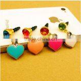 Pretty heart shape 3.5mm cell phone dust plug metal pendant phone charms for women jewelry