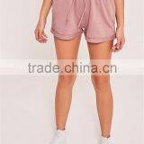 Wholesale Blank Shorts Lightweight Satin Stretch Waistband Shorts Turn Up Jogger Shorts Pink thumbnail-3