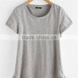 Plain White and Grey Pure Cotton Roll Cuff Ruffle Trim Slub T-shirt thumbnail-5