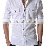 Men Casual Shirts Cotton Fabric Welcomed Men Chinese Collar Shirts thumbnail-1
