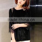 Black 3/4 Sleeven Loose Wear t Shirt for Fat Women thumbnail-1