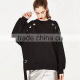 Womens Pullover Black Buckle Cool Hoodies Oversized Sweatshirts thumbnail-1