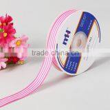 5/8" Stripe Grosgrain Ribbon Pink and White thumbnail-1