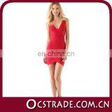 2014 Wholesale Bandage v Neck Red Feather Cocktail Dress thumbnail-1