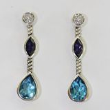 Sterling Silver Jewelry Blue Topaz Confetti Drop Earrings(E-108)