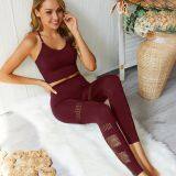 Women's 2 Piece Outfits Yoga Wear Sets Crop Top Legging Workout Suit Swear thumbnail-4
