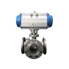 3 Way Double Flanged Stainless Steel Ball Valve With Pneumatic Actuator thumbnail-1