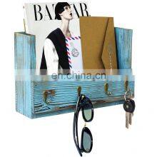 Wall Mount Mail Holder Wood Rustic Key Envelope Organizer With 4 Hooks for Entryway