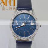 Navy Texture Dial With Stone Topring Watch, Smooth Navy Leather Strap thumbnail-1
