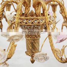 French Luxury Living Room Dining Room Villa Brass Ceramic Flower Romantic Copper Chandelier thumbnail-5