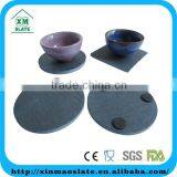 Black Round Slate Stone Coffee Placemats and Coasters Promotional Round Slate Placemats and Coasters With Sand-blasted Logo thumbnail-1